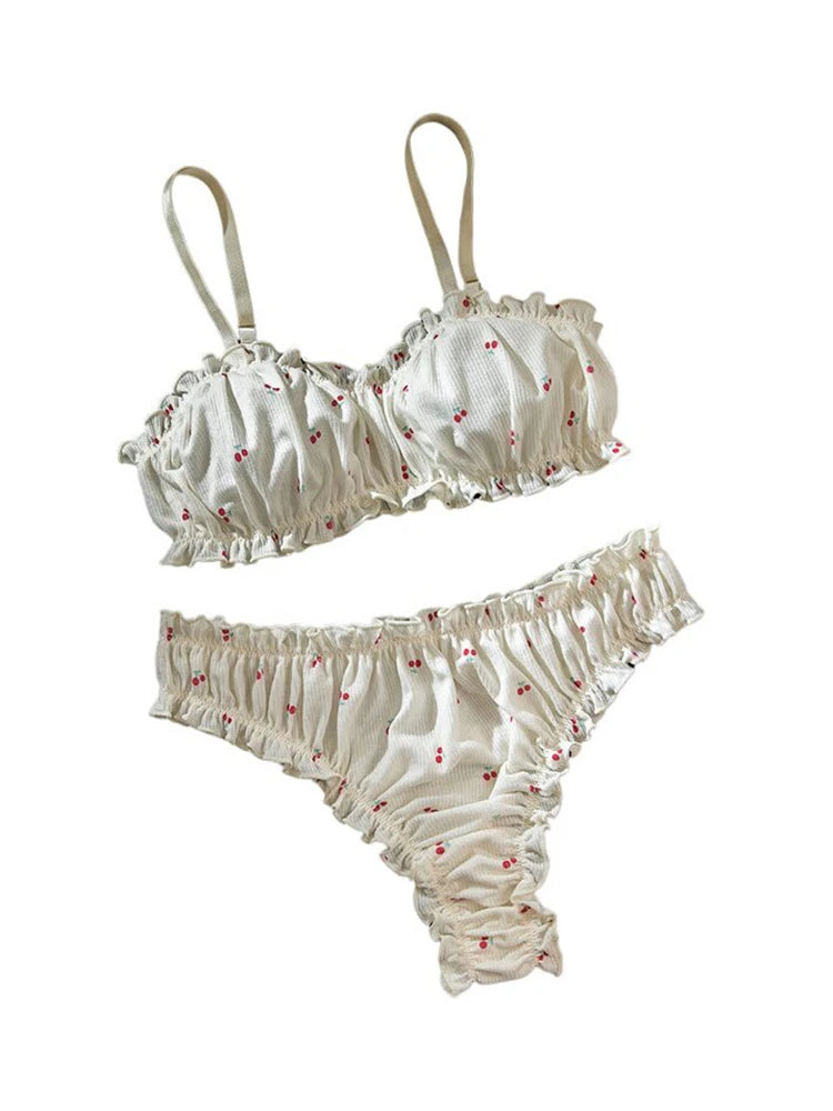 Women Printed Bra and Panty Set Lightweight Thin Lingerie Set Short Top Crop Top Comfortable Everyday Wear 2 Piece