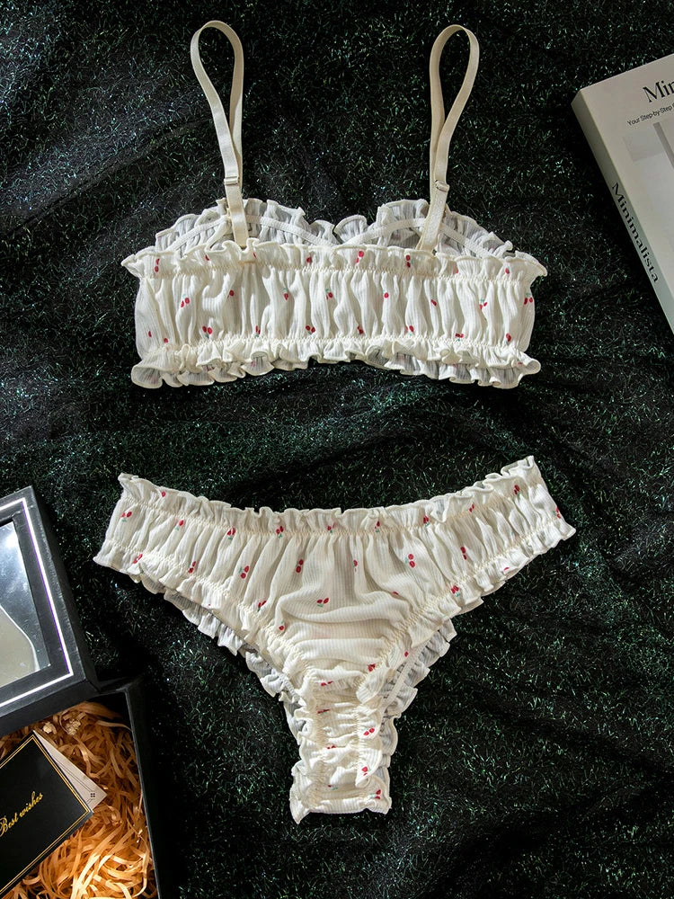 Women Printed Bra and Panty Set Lightweight Thin Lingerie Set Short Top Crop Top Comfortable Everyday Wear 2 Piece